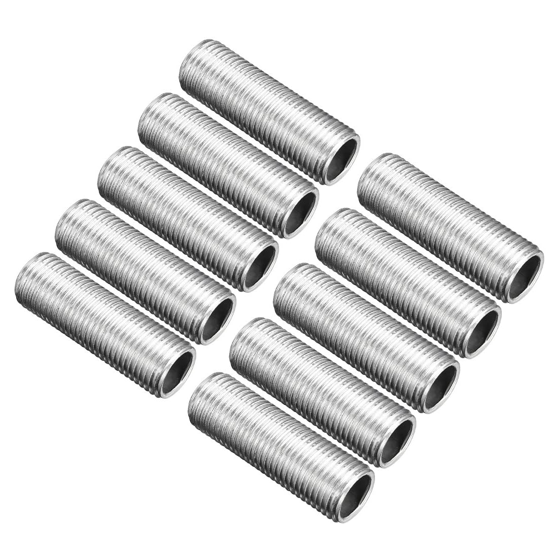 TA-VIGOR Lamp Pipe Nipple, M10 Thread 30mm Length Hollow Lamps Repair Part Hardware for Lamp Lights, Zinc Plated Silver Tone, Pack of 10