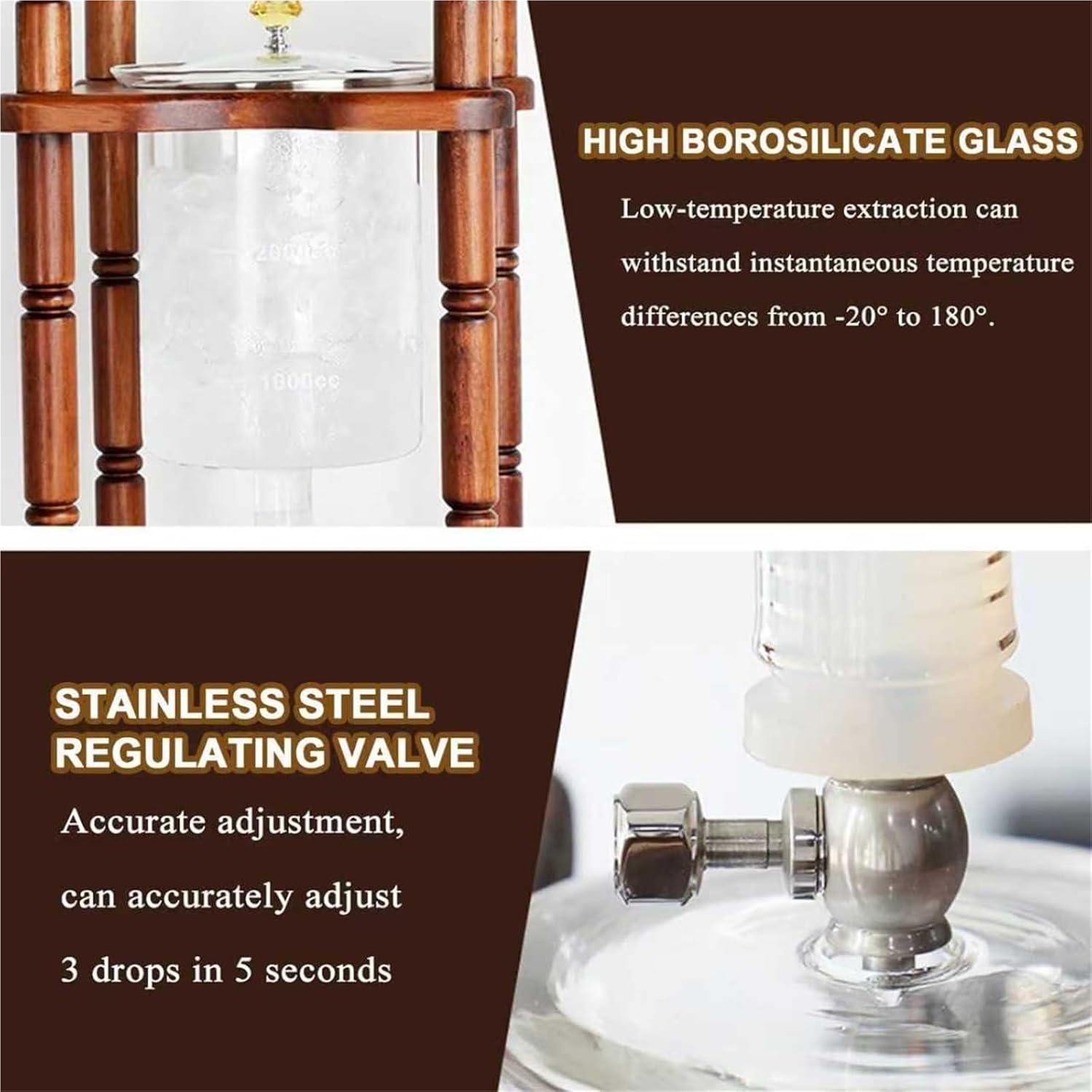 Cold Brew Coffee Maker, Ice Coffee Machine, 3000ml Large High Borosilicate Glass Pot, With Stainless Steel Adjustable Dripper, Slow Drip Technology, For About 25 People