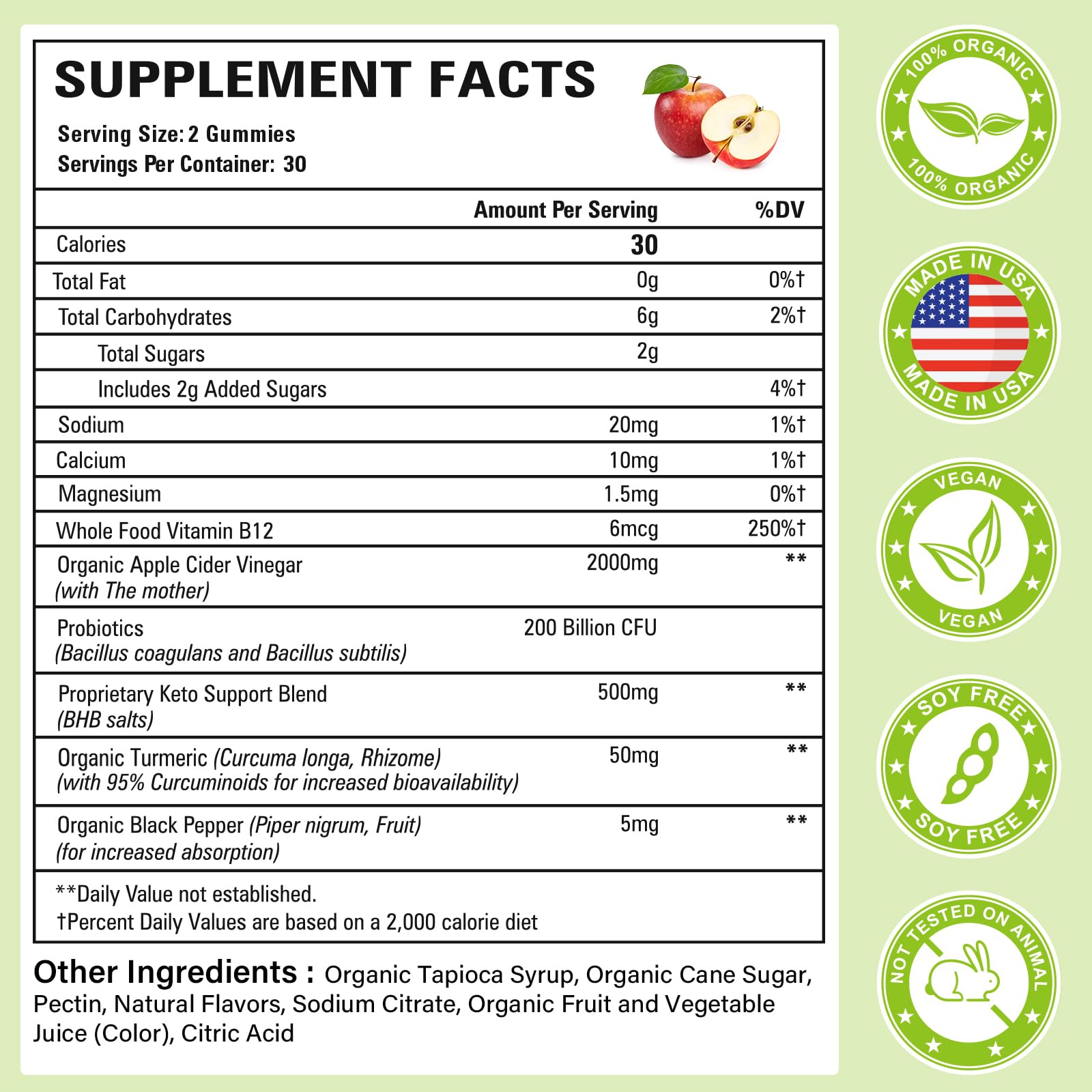 Apple Cider Vinegar Gummies, Keto ACV Gummies Max Strength 2000mg Apple Cider Vinegar with Mother, Probiotics & Vitamin B12, for Digestion, Metabolism, Cleanse & Detox Diet, 60 Count — Amazon image 2