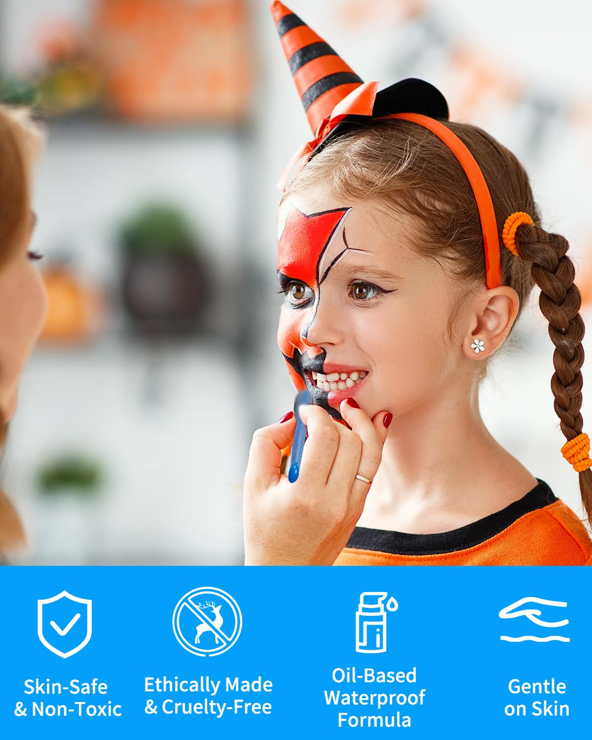 3 Colors Oil Based Face Body Paint Set with 6 Brushes, White Black Red Clown Makeup Kit for Halloween Goth Pennywise Joker Devil Zombie Vampire Skeleton SFX Cosplay Stage, Non Toxic for Kids & Adults - Image 2