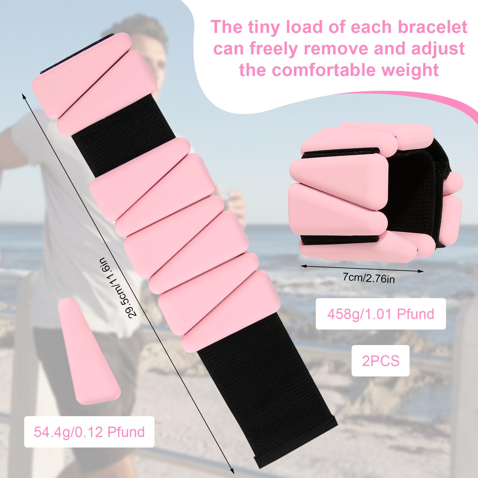 Set di 2 pesi per polsi e caviglie, per gambe e braccia (1 lb/1 pezzo), per pilates, yoga, cardio rosa