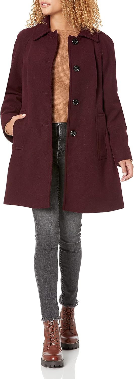 LONDON FOG womens Raglan Thigh Length Button Front Wool Coat With Scarf : Clothing, Shoes & Jewelry