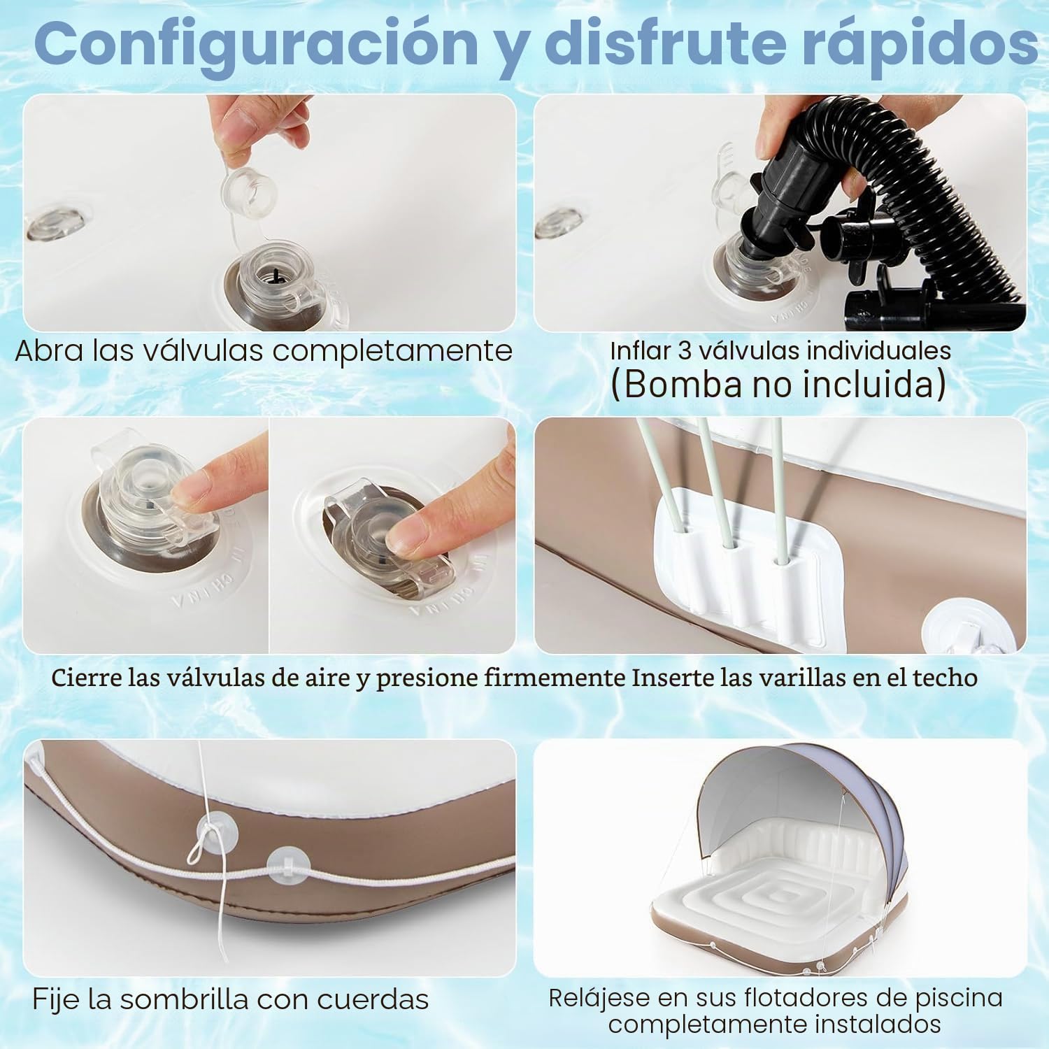 GYMAX Flotador Hinchable Grande para 2 Personas, Isla Flotante Inflable con Toldo Solar Desmontable y Ajustable (UPF 50+), 2 portavasos, Colchoneta Hinchable para Piscina y Playa, Carga de 200 kg