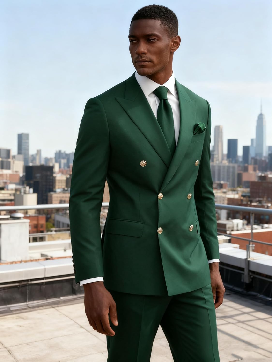 Wangyue Mens Suits Double Breasted Suit Men Slim Fit 2 Piece Wedding Prom Double Breasted Blazer Groom Suit Pants Sets