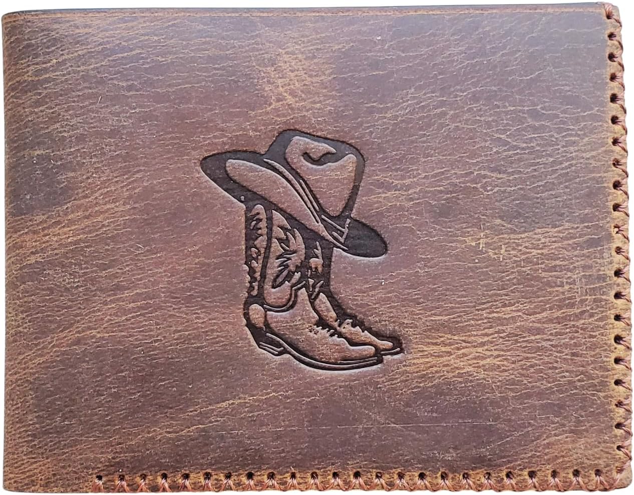 Genuine Leather Wallet for Men - Mens Handmade Stitch Vintage Leather Wallet - Bifold Card Holder Wallets for Men - Best Gift for Him, Father, and Boyfriend - Cowboy Boot Details