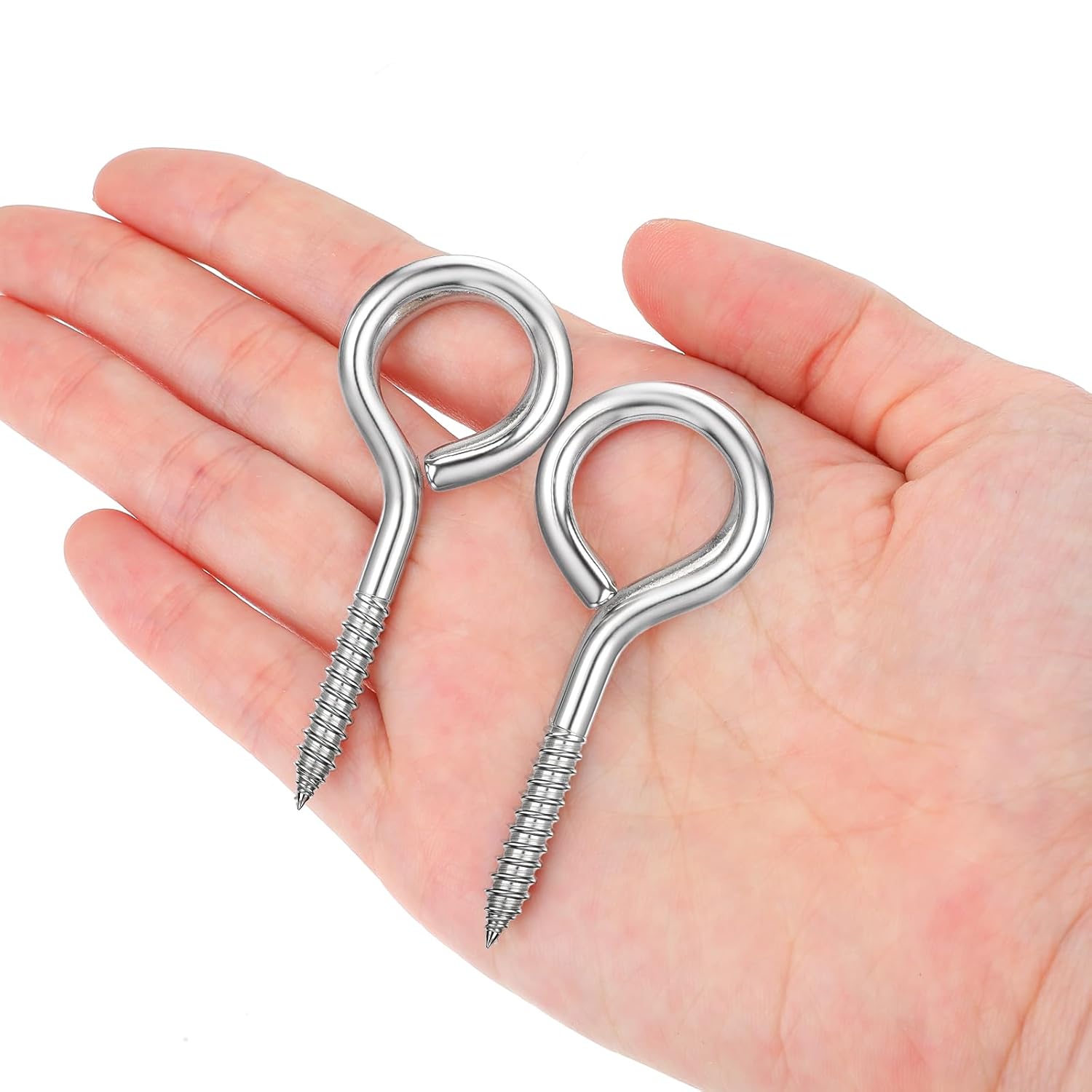 2.6" Screw Eyes, 6Pcs M5 304 Stainless Steel Eye Bolts for Wood, Heavy Duty Screw Hooks, Self Tapping Eyelet Bolts Securing Cables Wires Indoor & Outdoor