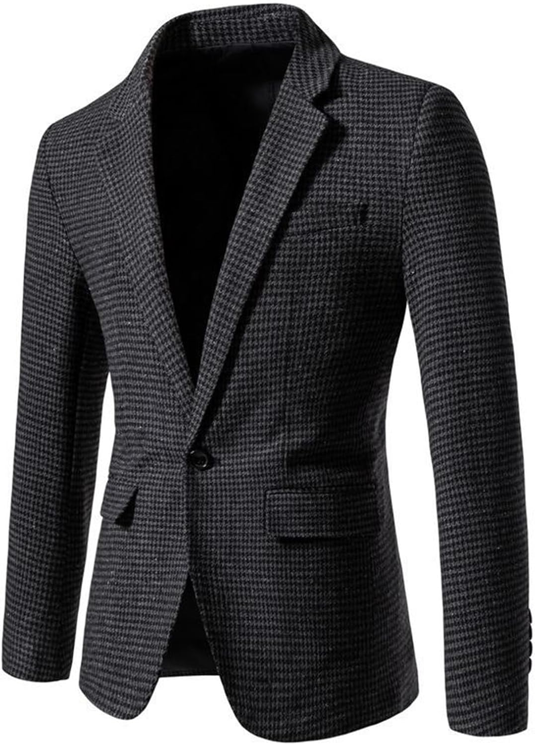 Mens Classic Fit Plaid Suit Knitted Jacket Lightweight Vintage Herringbone Tweed Blazer One-Button Wool Blend with Pocket