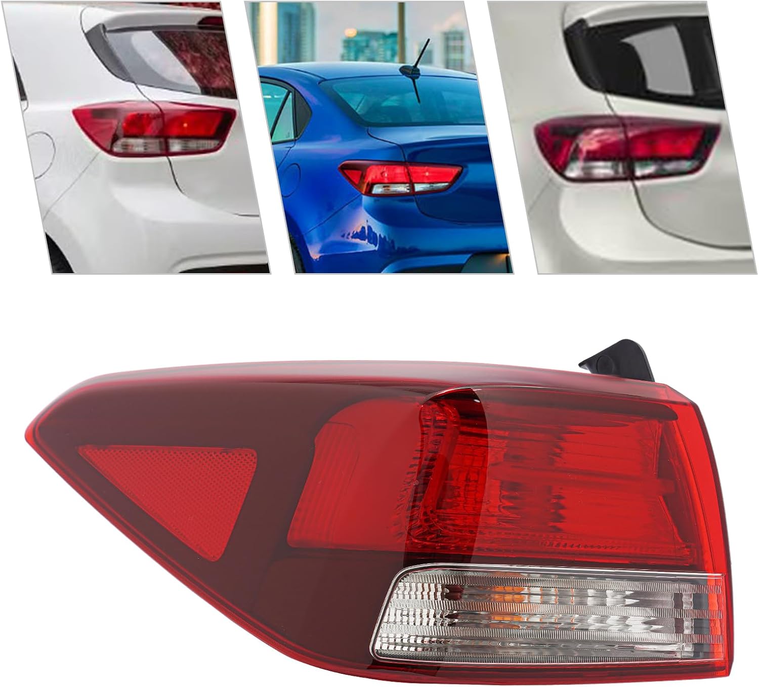 Rear Tail Light Assembly for 2018 2019 2020 2021 2022 2023 Kia Rio, Halogen Outer Brake Lamp, Red Housing, Clear/Red Lens, 92401H9100, KI2804143 (Left Driver Side)