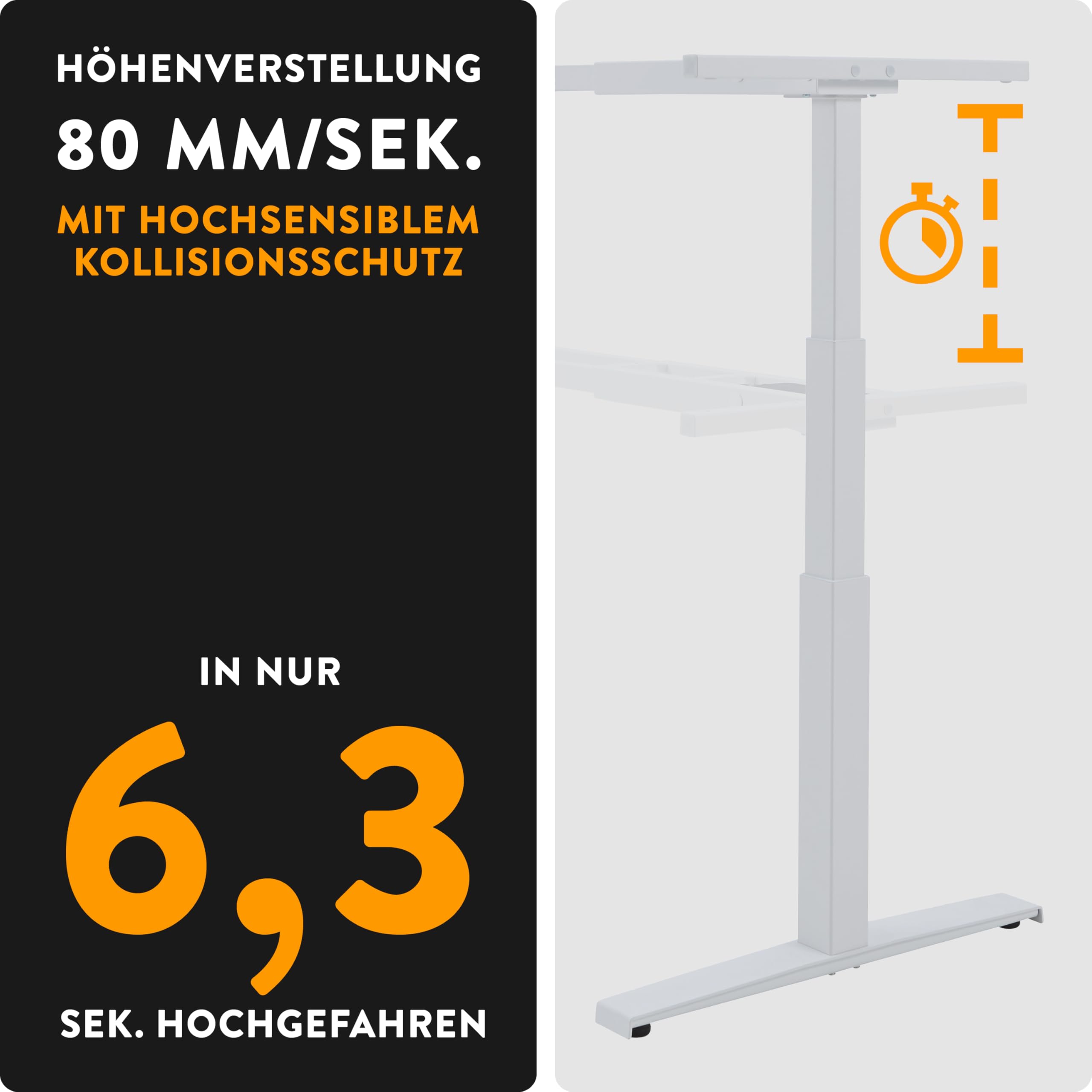 boho office® Basic Line Schreibitsch elektisch höhenverstellbar | Basic Line - Tischgestell Weiß, Tischplatte 160x80 Wildeiche - ultraschnelle 80 mm/Sek, Memoryfunktion, Kollisionsschutz