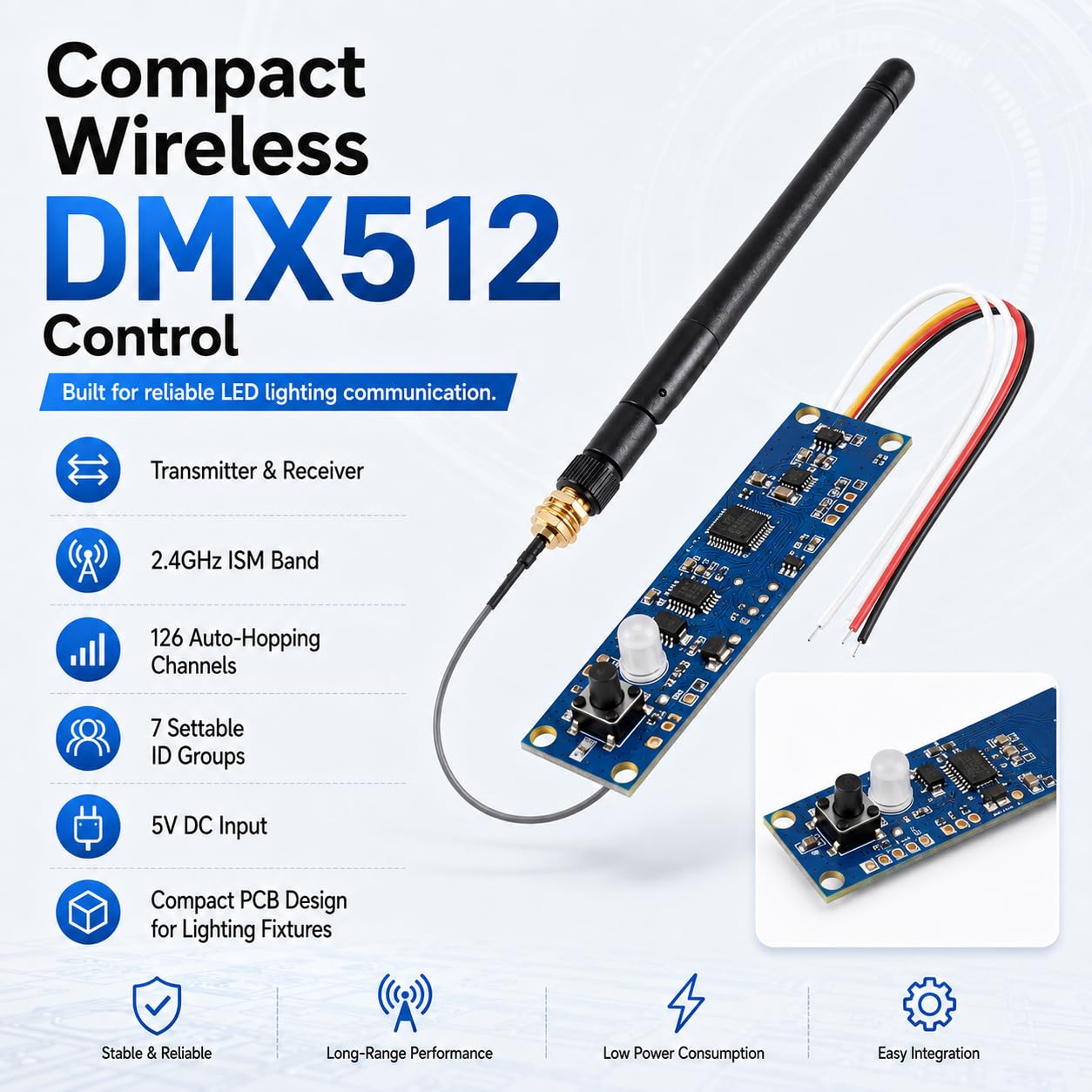 DMX512 Ricevitore Trasmettitore, 2,4 GHz DMX512 Ricetrasmettitore Modulo PCBScheda Di Apprendimento, Controller Luci LED Dmx Wireless Ricevitore Trasmettitore Con Antenna
