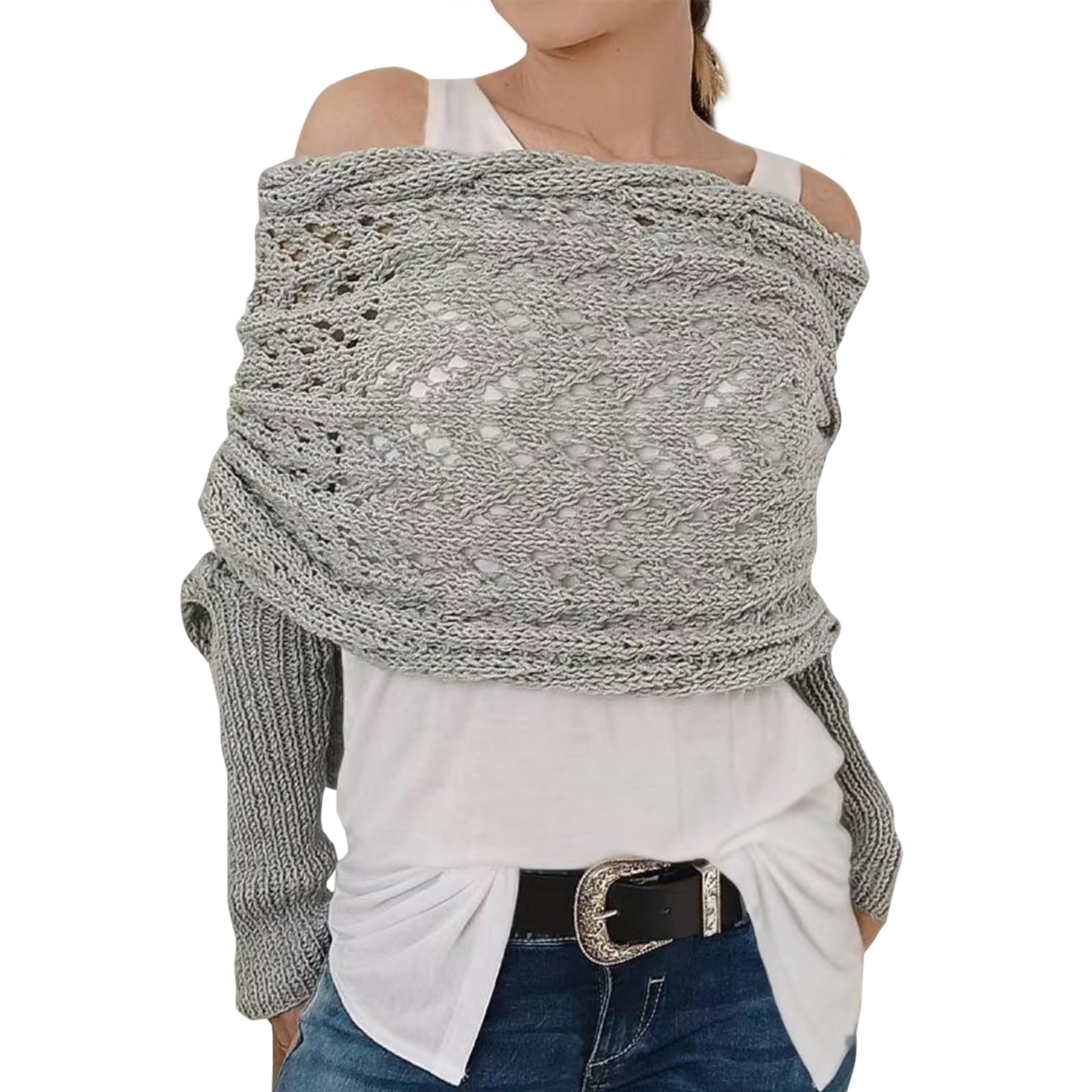 Scarf with Sleeves for Women, Knitted Cable Wrap, Multifunctional Knitted Crochet Shrugs, Double Sleeve Scarf Wrap