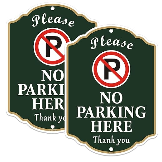 Please No Parking Here Sign - 2 Pack, 10” x 14” Rust Free Aluminum Private Drive Sign, Weatherproof, Fade Resistant, Easy Mounting.