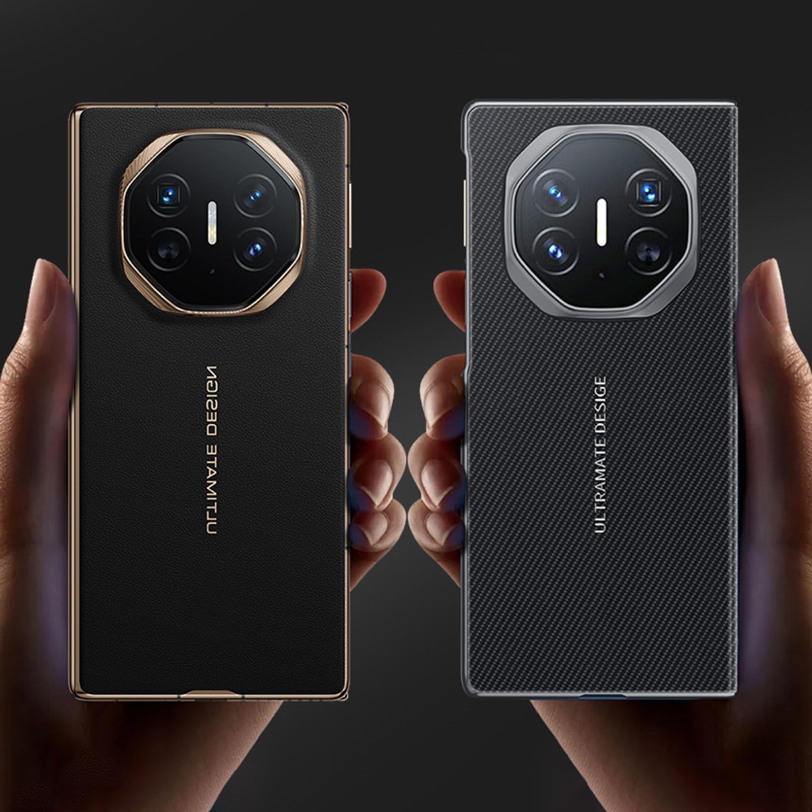 Magnetyczne etui do Huawei Mate XT, funkcja inteligentnego widoku okna z klapką tekstura włókna węglowego minimalistyczne skórzane etui czarne
