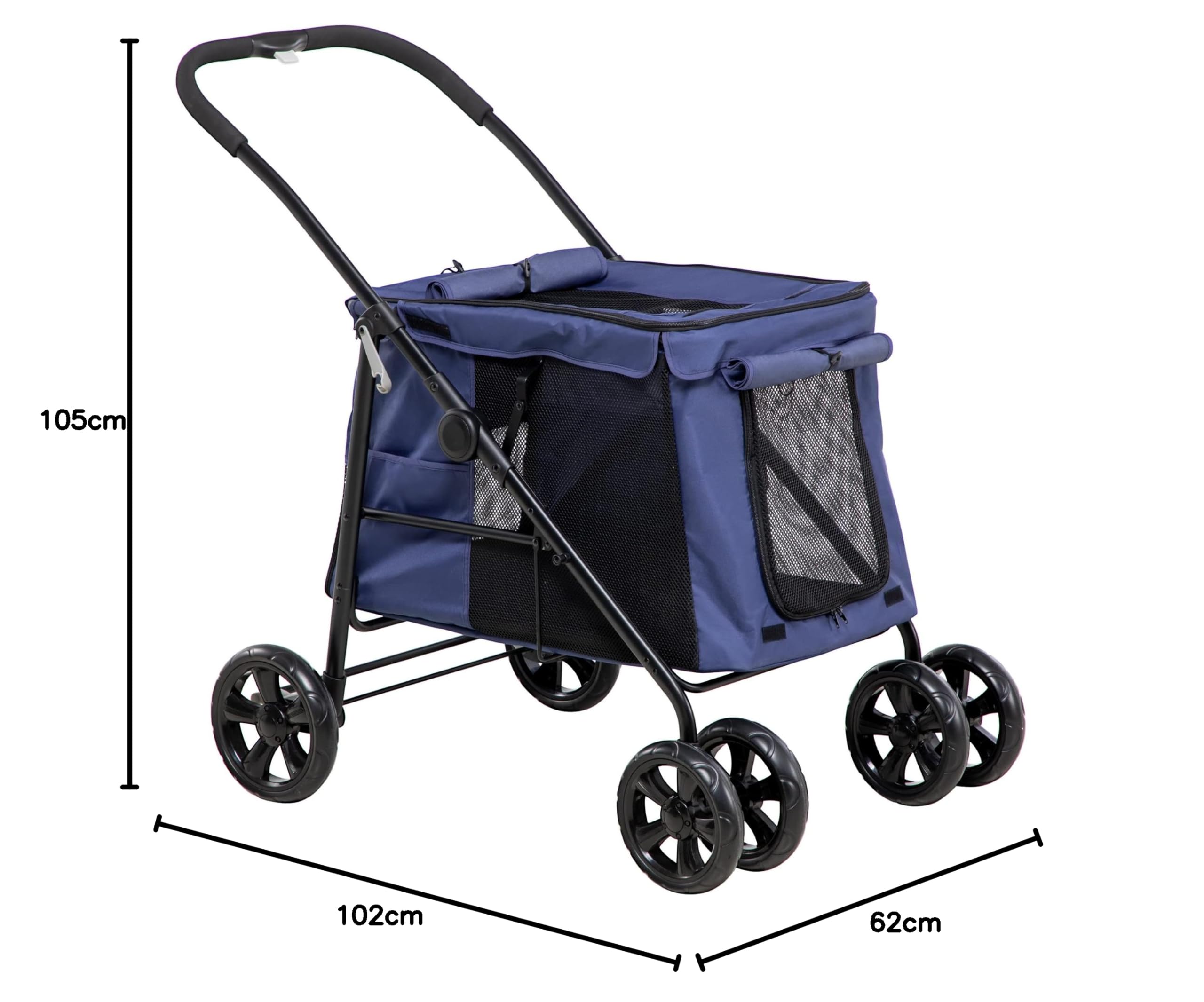 PawHut poussette pour chien, buggy pliable pour chien, trolley pour chien avec coussin, buggy pour chat jusqu'à 20 kg, poussette pour chat pour chiens de petite et moyenne taille avec poches