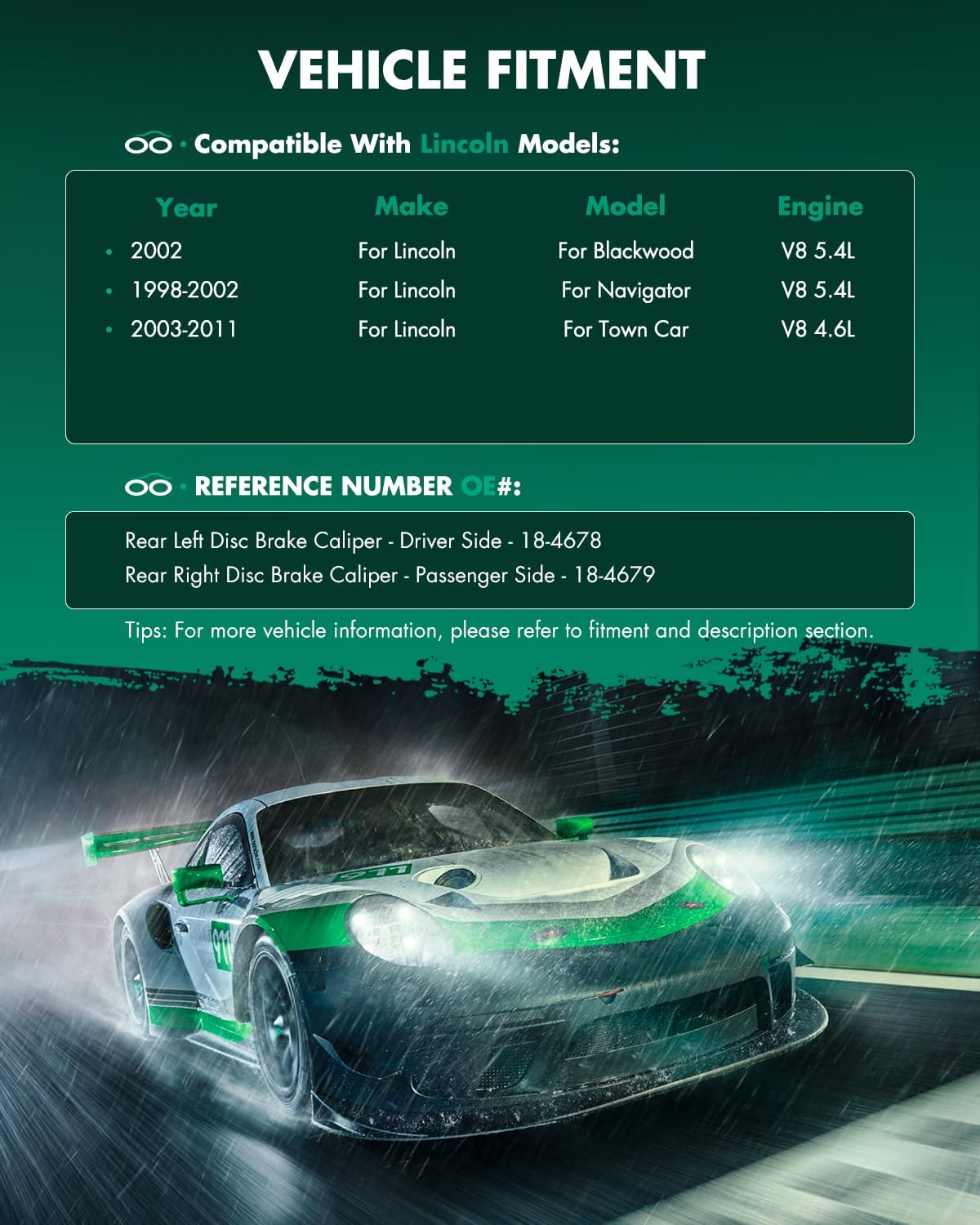 SCITOO 18-4678 18-4679 Rear Left & Right Disc Brake Calipers Without Bracket For Ford For Expedition/For F-150/For F-150 Heritage/For F-250,For Lincoln For Blackwood/For Navigator/For Town Car