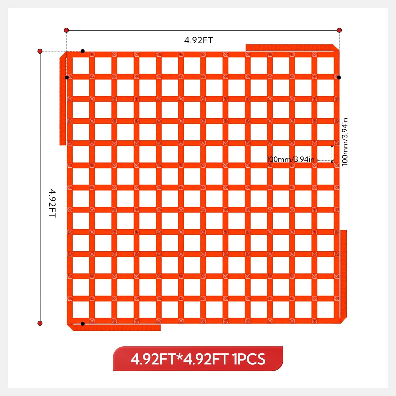 4.92 x 4.92ft Cargo Net, Lifting Mesh Belts are Used for Heavy Object Handling and Construction Hoisting (Load Capacity: 1100lbs)