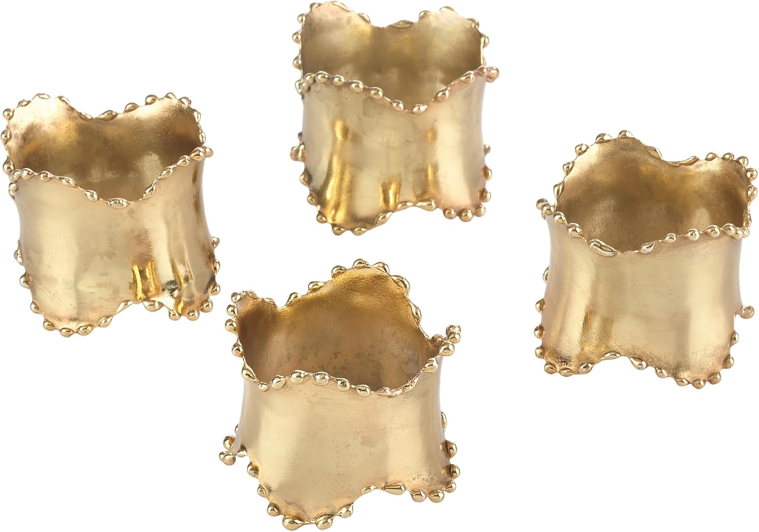 SARO LIFESTYLE Beaded Edge Metal Napkin Rings (Set of 4) - Classic Design Napkin Holders with Scalloped Rim for Formal Dining, Holiday Tables, Dinner Parties, and Special Occasions, Gold image 3