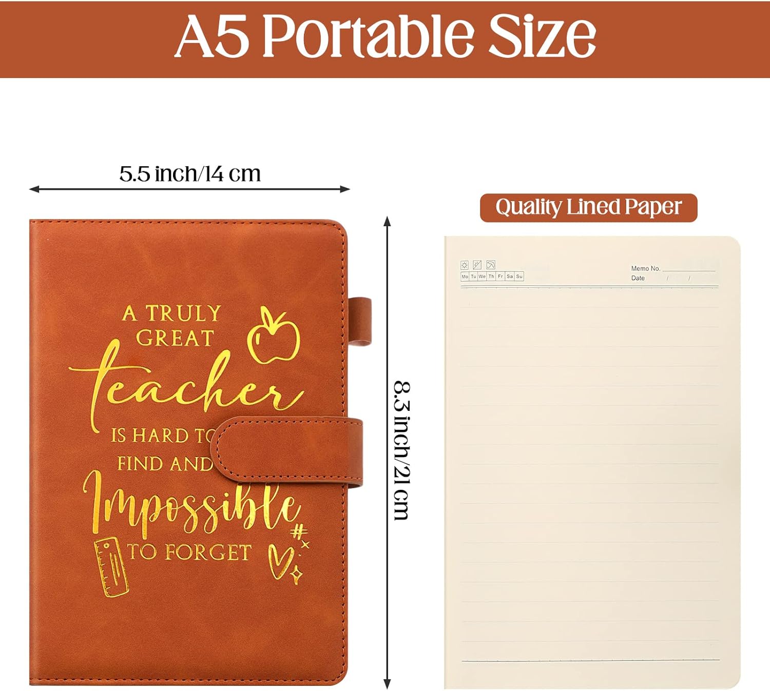 Outus 10 Pcs Teacher Appreciation Gifts Bulk from Students Teacher Leather Notebook Journal A5 Hardcover Notepads Thank You Gifts for Women Men School Office Supplies