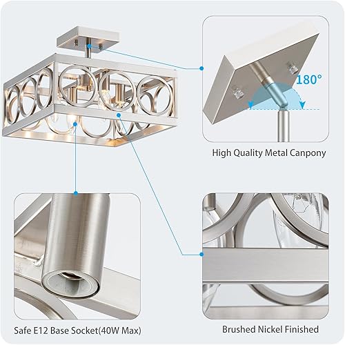 Miniatura 3 de XINGQI Lámpara de araña rústica 177 pulgadas lámpara cuadrada vintage de 4 luces para sala de estar comedor cocina pasillo techo inclinado grano de