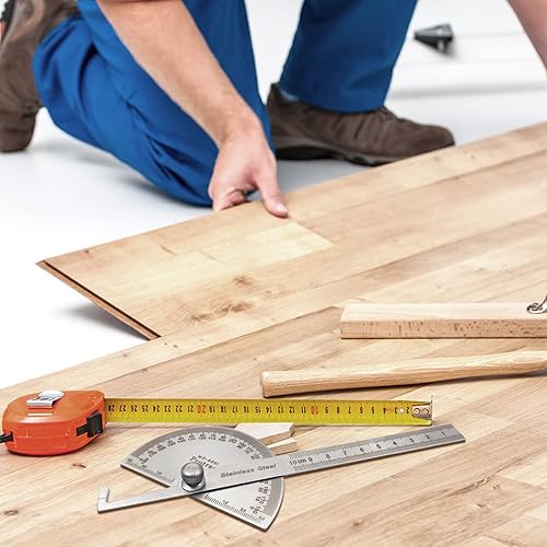 Miniatura 7 de Transportador de ángulo de acero inoxidable, 0-180 grados, regla de carpintería de 3.9 in, herramienta de medición de ángulo