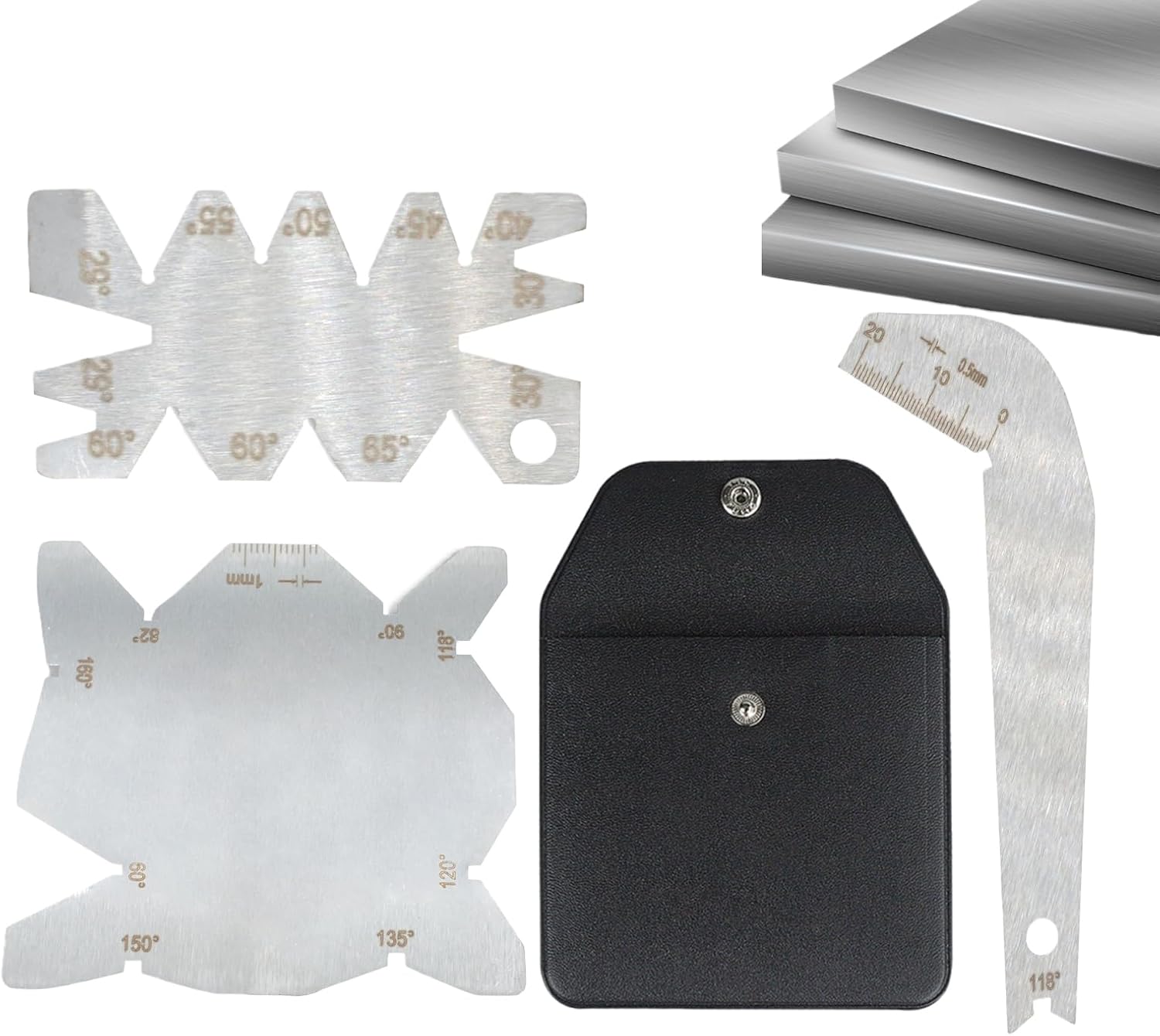 Angle Gauge Tool - Stainless Steel Gadget with Leather Storage Bag 3 Pieces - Drill Sharpening Gauge - for Family Friends Adults Men Women Home Indoor Construction