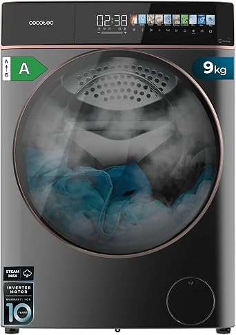 Cecotec Washing machine 9 kg Front Load Bolero DressCode 9900 Inverter FullColor Steel A. Steel Finish 1400 Rpm, Screen 10,3