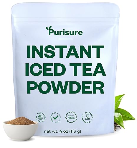 Purisure Té helado en polvo sin azúcar, té negro instantáneo, hojas negras reales, helado en polvo sin azúcar con cero calorías, té instantáneo sin