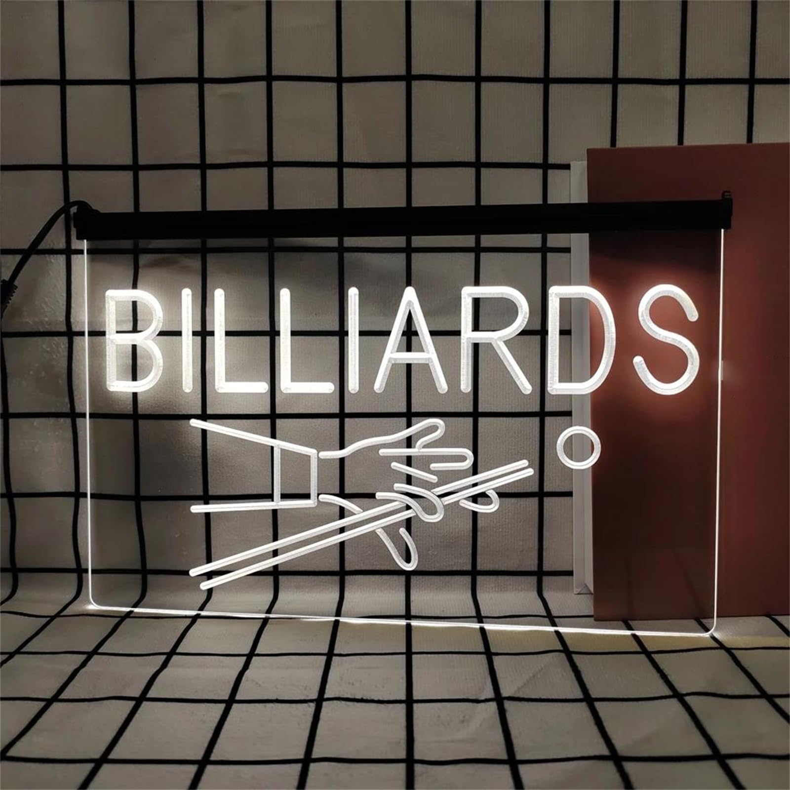 Billiard Neon do dekoracji ściennej, zasilane przez USB, ściemnialne diody LED do sali bilardowej, klubu i siłowni,White,30x20cm