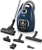 Bosch BGB75X494 Series 8 Vacuum Cleaner with Bag, Floor Vacuum Cleaner, Ideal for Allergy Sufferers, Hygiene Filter, Floor Nozzle for Parquet, Carpet, Tiles, Long Cable, Quiet, 650 W, Blue - 1