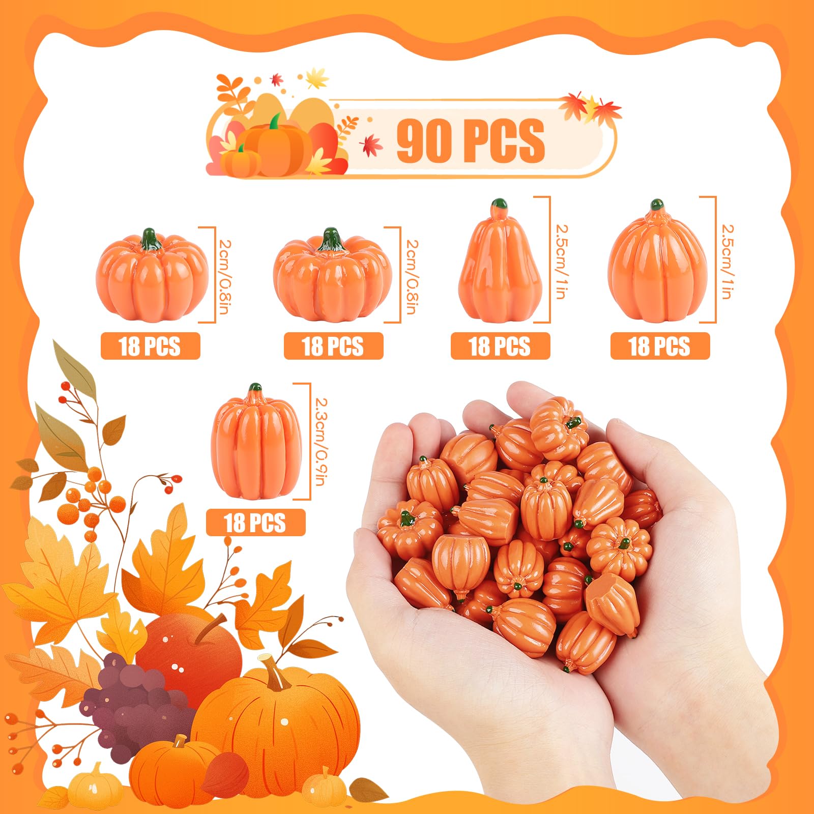 YiYa 90Pcs Mini Pumpkin Decorations Fall Harvest Mini Pumpkins Miniature Resin Pumpkins for DIY Vase FillerThanksgiving Fall Home Wedding Decor (Orange) - Image 2