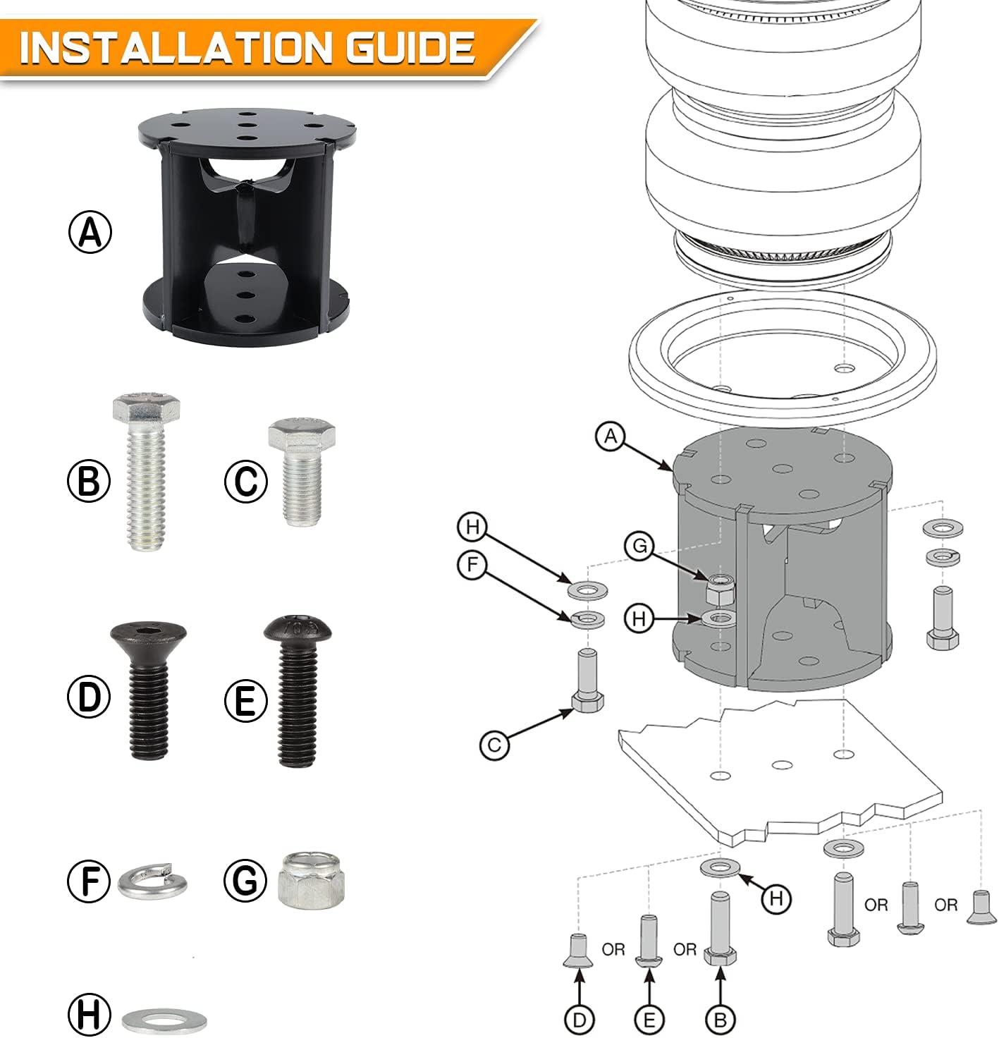 52440 Air Spring Spacers 4” Lift Spacers Straight Compatible with Most Air Spring Lift Kits