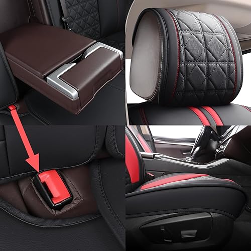 Miniatura 8 de YIERTAI Fundas de asiento de automóvil, impermeables, de piel sintética, ajuste universal para la mayoría de automóviles, sedanes, SUV, camiones,