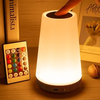 Auxmir Rechargeable Night Light, 13-Color Remote Control Lamp, Dark Brown | touch control, 13 colors, 5 brightness levels, 4 lighting modes, 1/2/4/6-hour auto-off, portable for nursery and camping