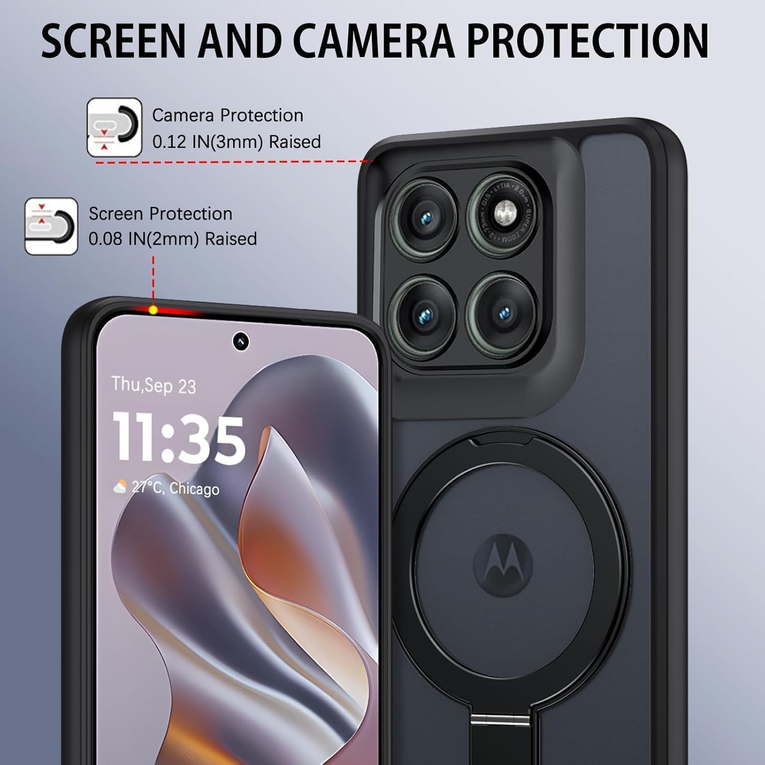 Magnetic Stand Case for Motorola Moto Edge 70/X70 Air Case [Compatible with Mag-Safe] Translucent Matte Back Shockproof Protective Phone Case for Moto Edge 70/X70 Air Cover, Stand Black