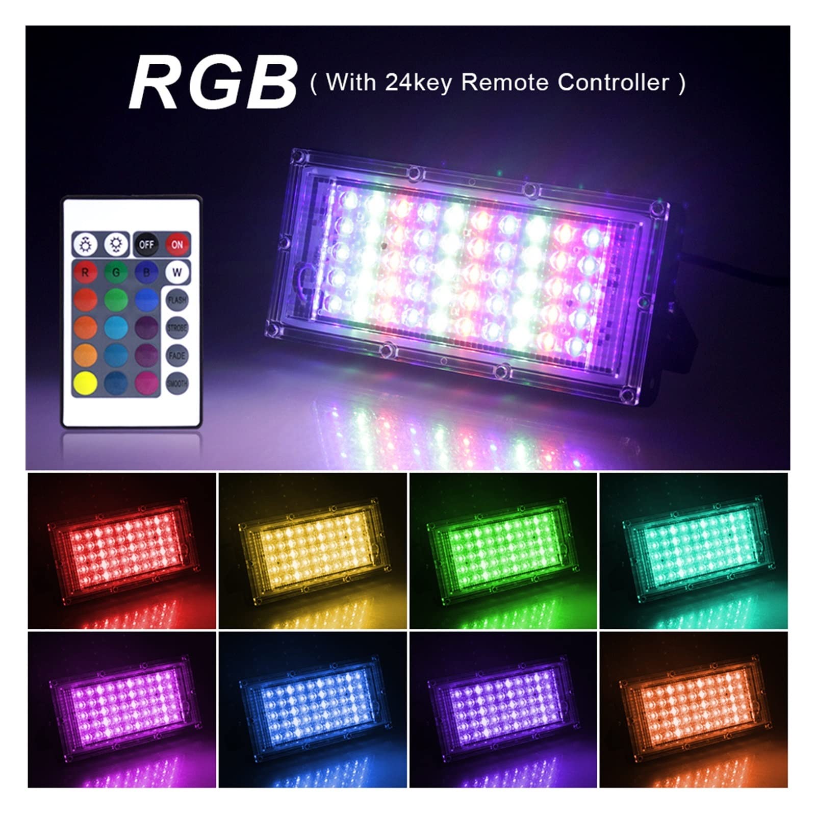 Światło powodziowe LED RGB LED Reflektor na zewnątrz 5 0W 100W 300W IP65 Wodoodporne oświetlenie lampy ulicznej z 24 -keake zdalne sterowanie Na zewnątrz wodoodporny(300W)