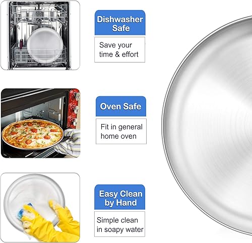 Miniatura 4 de P&P CHEF Bandeja para pizza de 10 pulgadas, bandeja para pizza de acero inoxidable, bandeja redonda para hornear para pastel de pizza, pan plano,