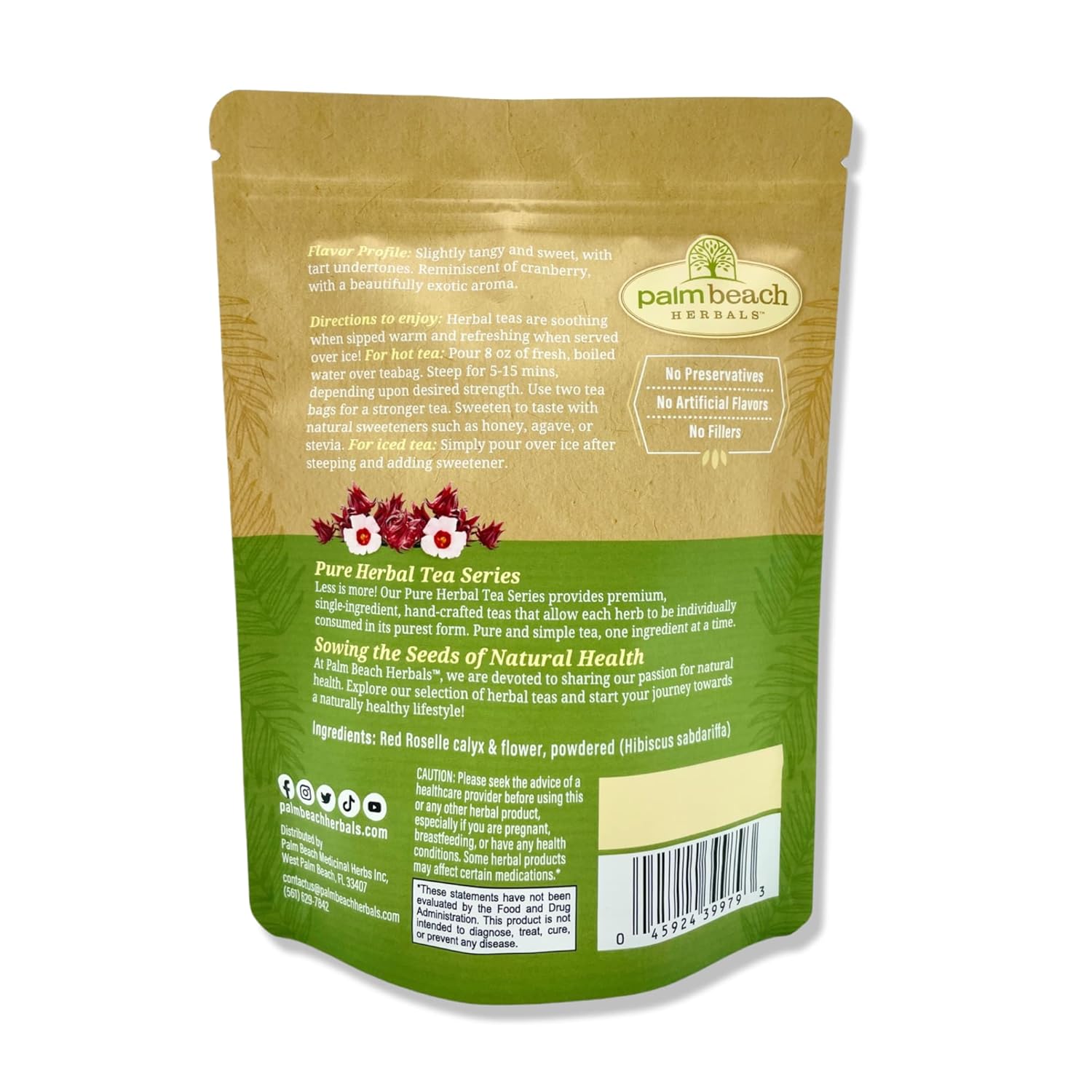 Palm Beach Herbals - Red Roselle Hibiscus Flower Tea, 30 Teabags | Caffeine-Free (Pack of 2)