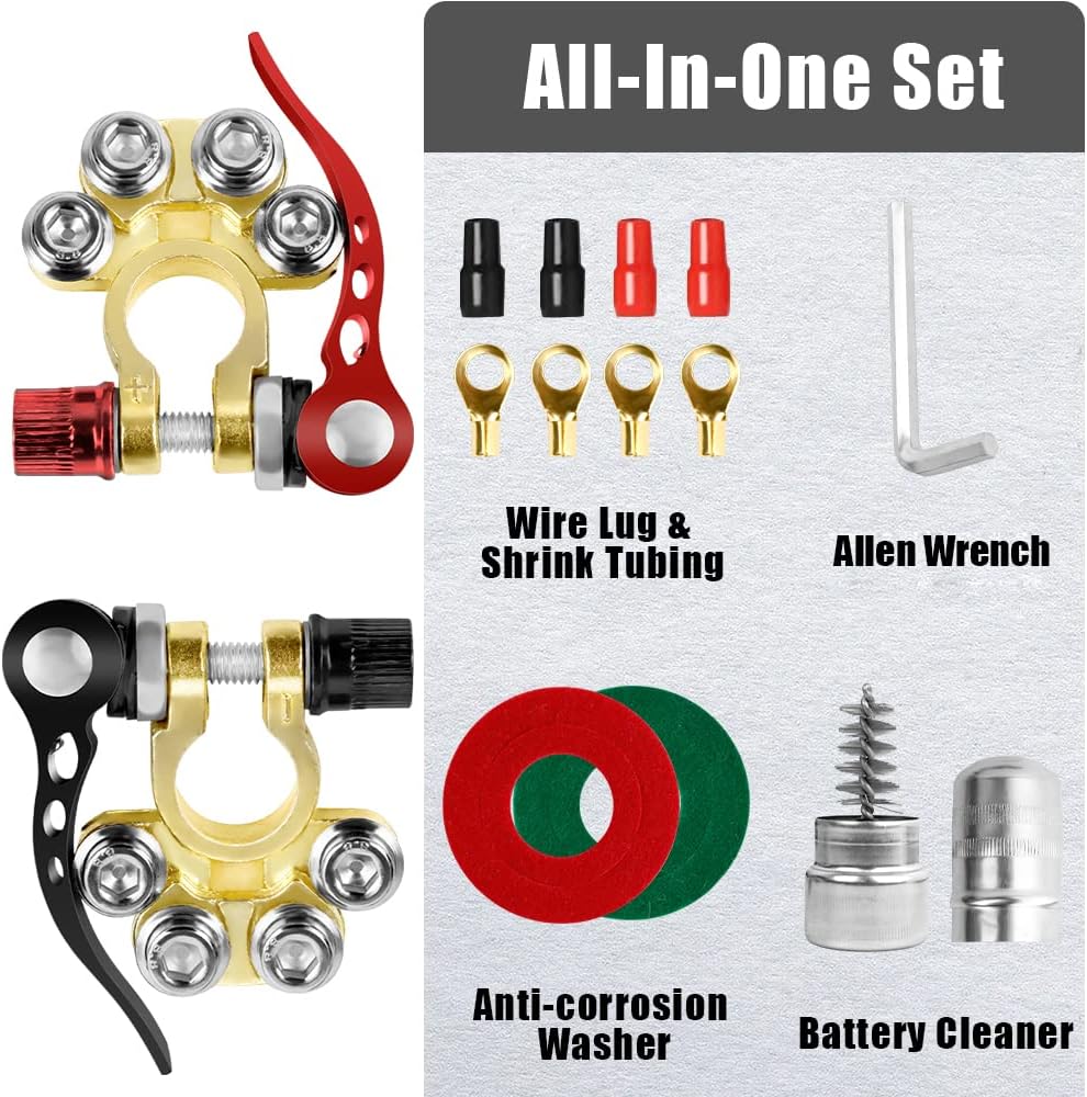Buy DIKJAK Battery Terminal Connectors, 2 Pcs 4 Way Quick Release Battery Terminals for SAE/JIS