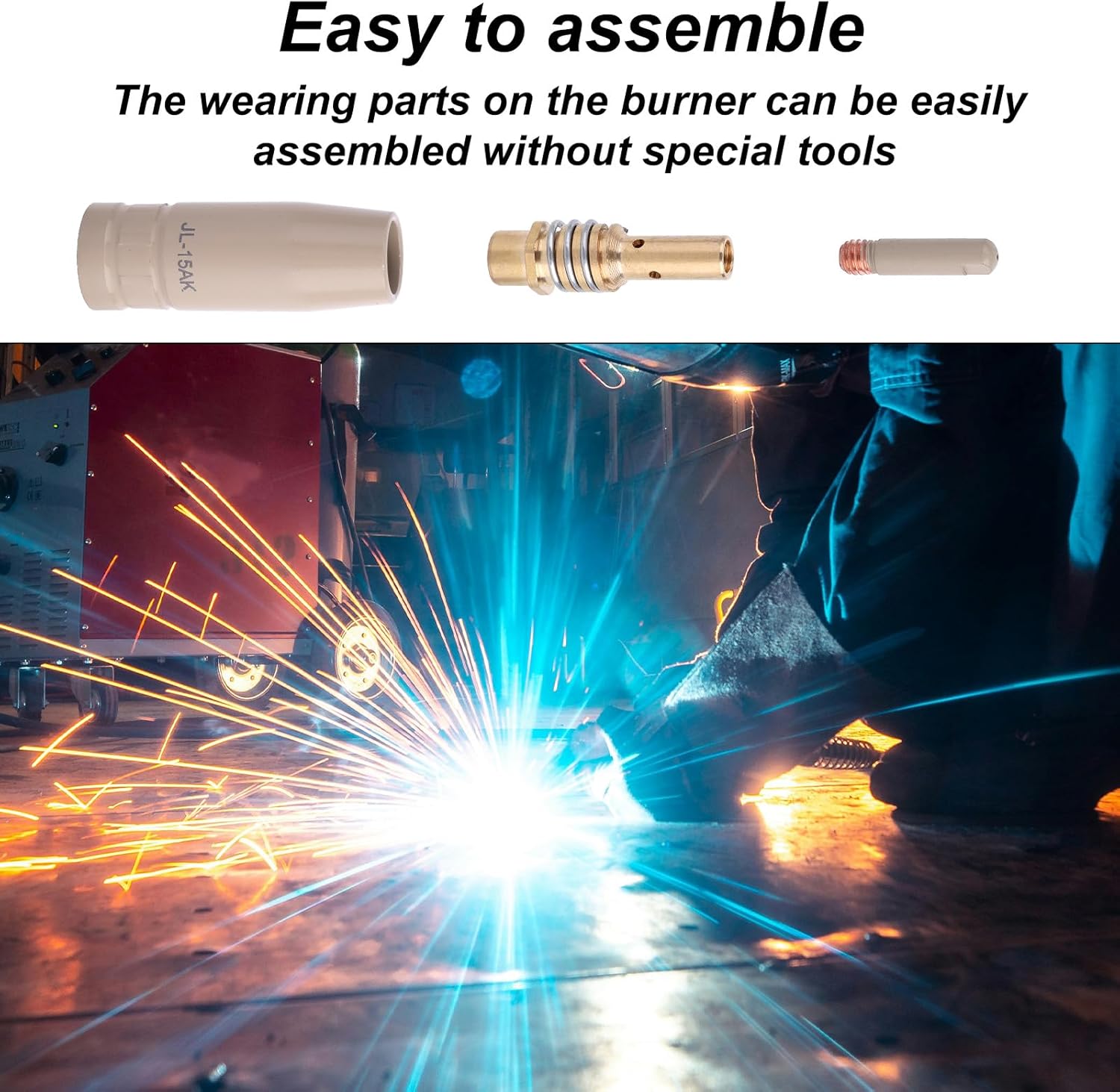 14pcs MIG Welding Nozzle Tip Kit with Non-Stick Coating, 10 0.030in Contact Tips 2 Gas Nozzles 2 Gas Diffuser Welder Torch Replacement Parts for MB15 15AK MIG Welding Gun Accessory Accessories