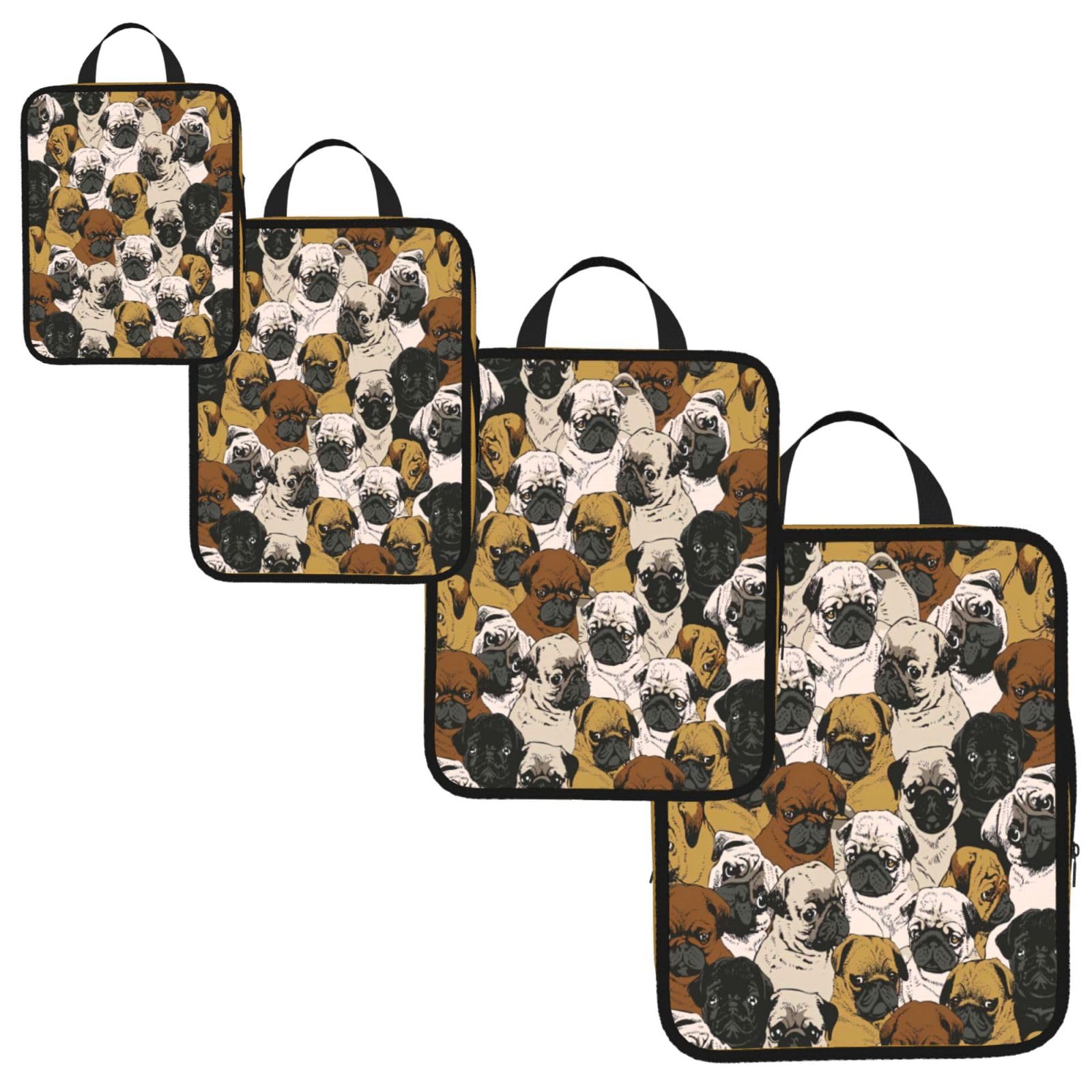 Imagen De Pug Print 4 Set Compression Packing Cubes for Suitcases,Expandable Storage Bags Organizers