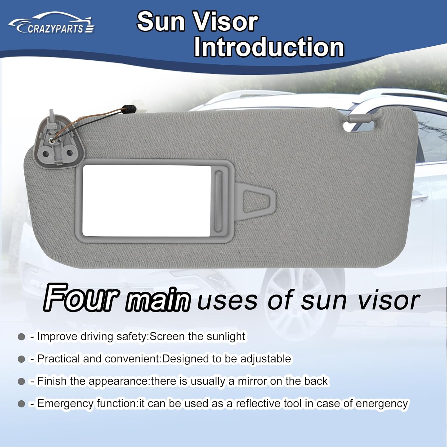 Driver Side Sun Visor Compatible with Hyundai Santa Fe 2006-2012 Sun Shade with Light Replacement 852100W610J4 Color Gray