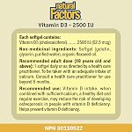 Natural Factors Vitamine D Soleil 2500 UI 500 Gélules D3 Vitamine | HAUTE POTENCE, FORMAT ÉCONOMIQUE - Approvisionnement de 16+ Mois, Aide à Prévenir la Carence en Vitamine D3