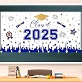 Graduation Decorations 2025 - Blue Gold Congrats Grad Plastic Backdrop Banner, Large Class of 2025 Grad Backdrops Photo Props for Graduation Party Decoration Photography Supplies, 65 x 32.7 Inch