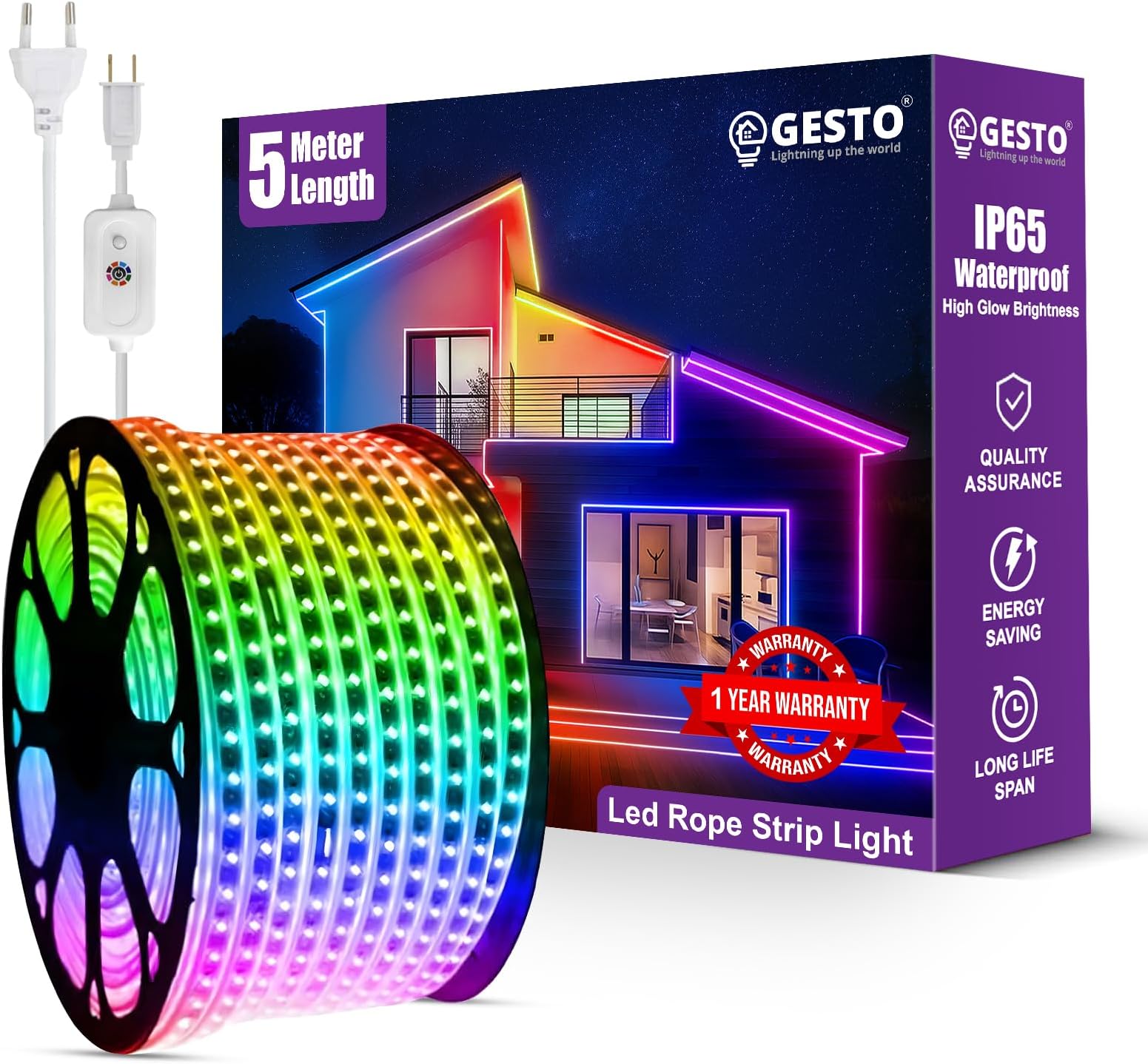 Gesto Multicolor RGB Rope Light -Waterproof Decorative Lights | LED Pipe Light for Ceiling Light | RGB Strip Light for Home, Diwali Decorations,Christmas (Mode Changer Controller Included | 5 Meter)