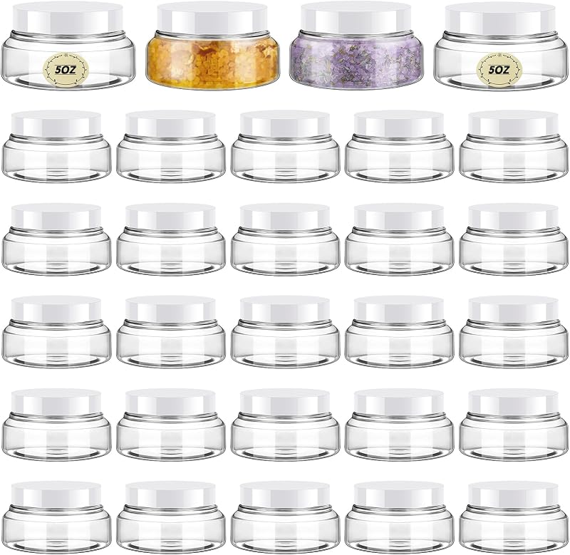 Tessco for you 24 frascos cosméticos recarregáveis de plástico com tampas e etiquetas, 150 mL, brancos