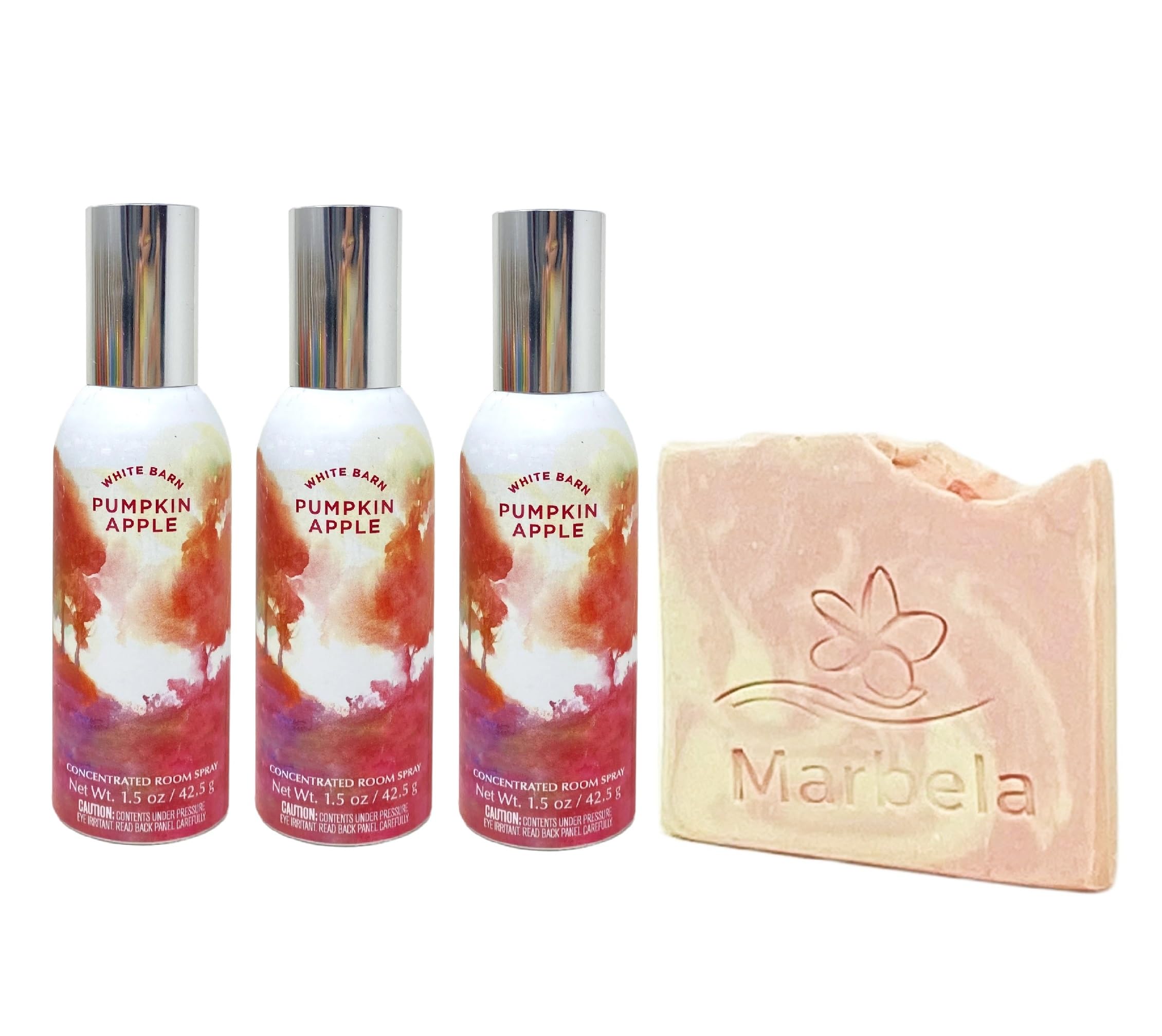 Bath & Body Works Pumpkin Apple Concentrated Room Spray 3 Piece Bundle with a Himalayan Salts Springs Sample Soap