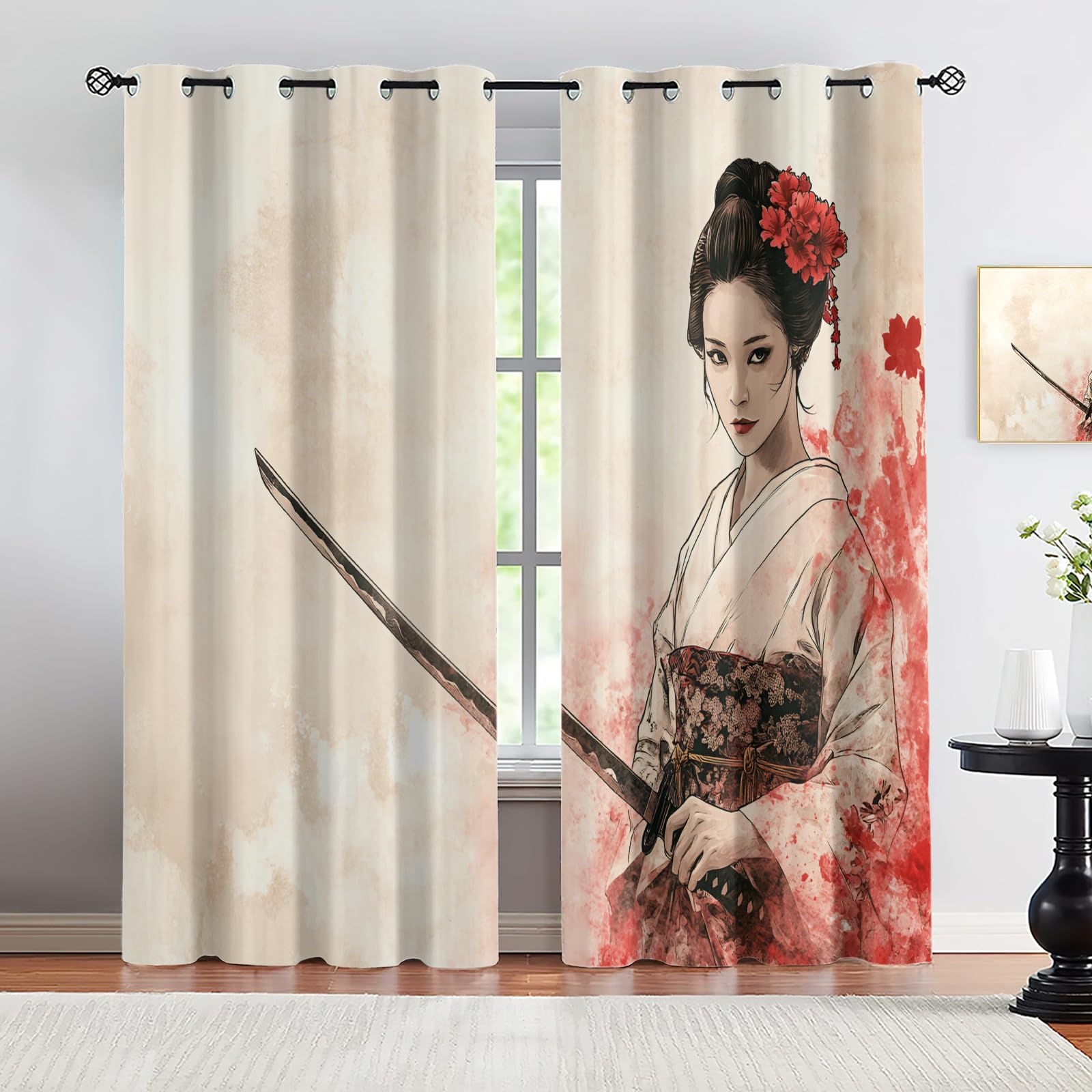 Rideaux kimono geisha au style vintage et esthétique japonaise pour hôtel de prestige
