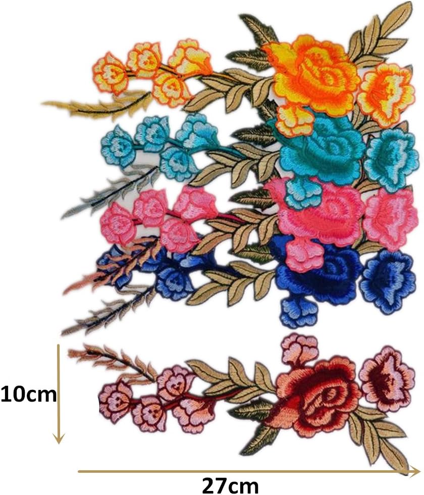 衣服用アップリケ、刺繍花布パッチ、つるに牡丹の花の刺繍アップリケ