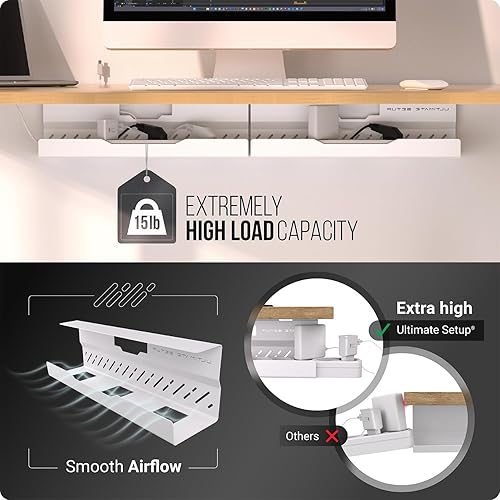 Miniatura 4 de Bandeja de organización de cables para debajo del escritorio, sin taladro, organización de cables, organizador de cables, gran capacidad de carga,
