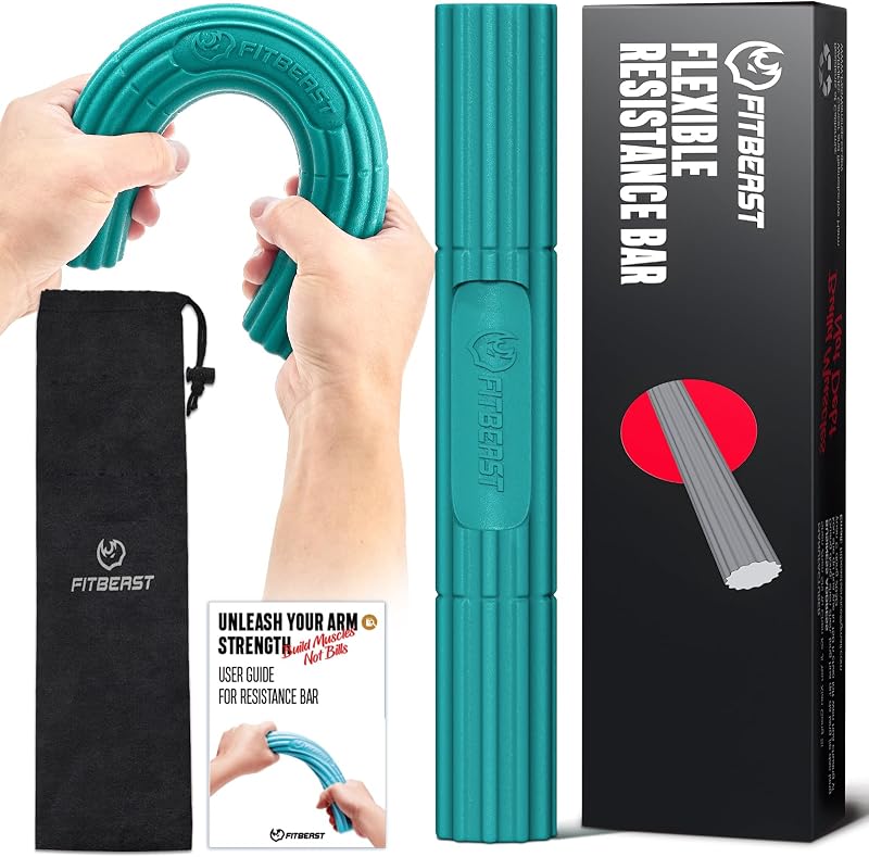 FitBeast Flex Therapy Bar, Tennis Elbow Therapy Bar - Ideal para aliviar el dolor de la tendinitis y mejorar la fuerza de agarre, Fitness Resistance Bar para golfistas Codo y tendinitis, Twist Bar para fisioterapia